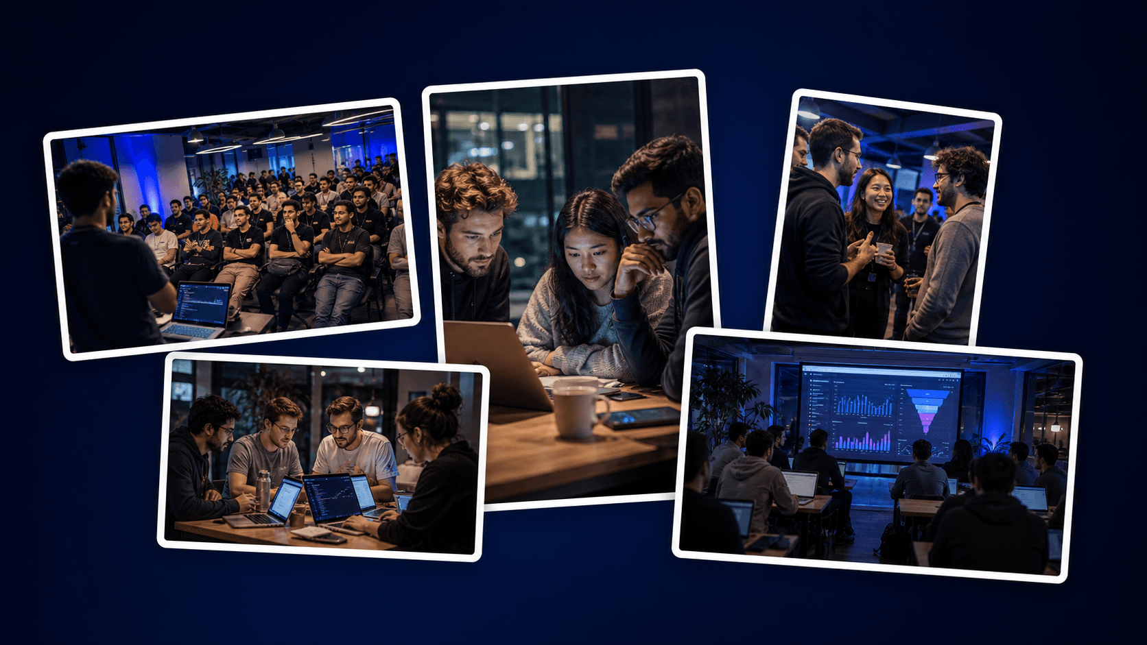 Collage of builders collaborating during app analytics and ad signal workshops